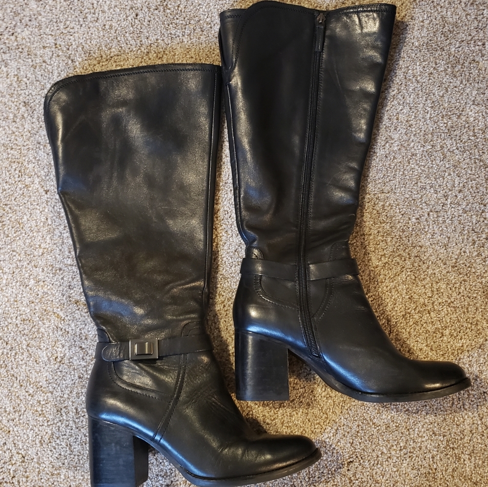 Franco Sarto Black Leather Boots Size 8 Wide Calf